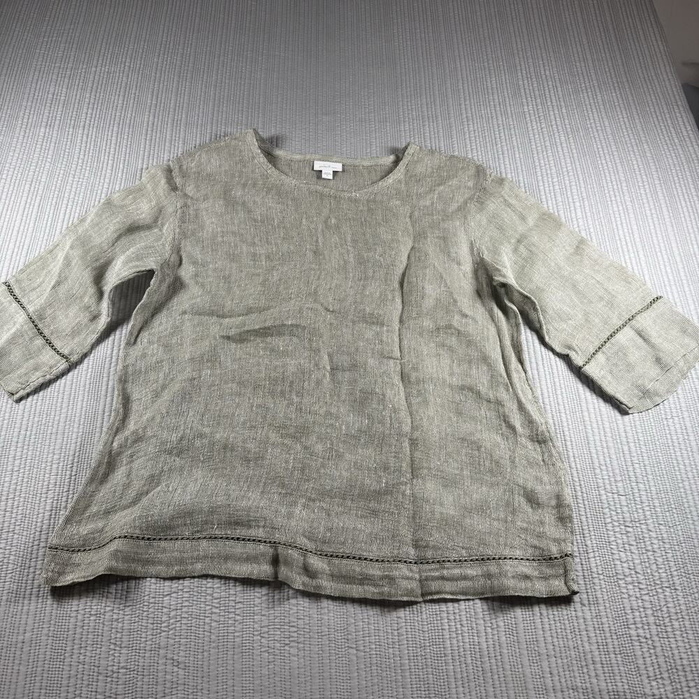 PureJill 100% Linen Top Shirt Women’s M J Jill Lagenlook Resortwear Minimalist